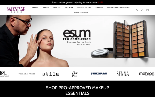 Backstage Cosmetics homepage hero screenshot