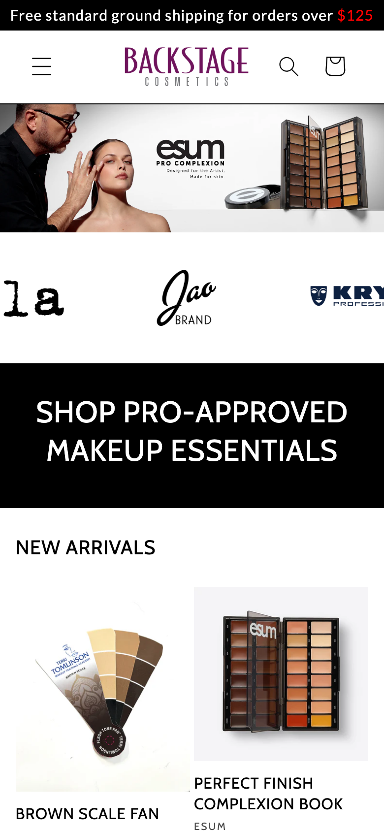 Backstage Cosmetics mobile website screenshot