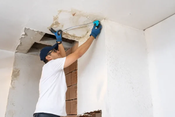 Phoenix First Restorations technician repairing water-damaged ceiling